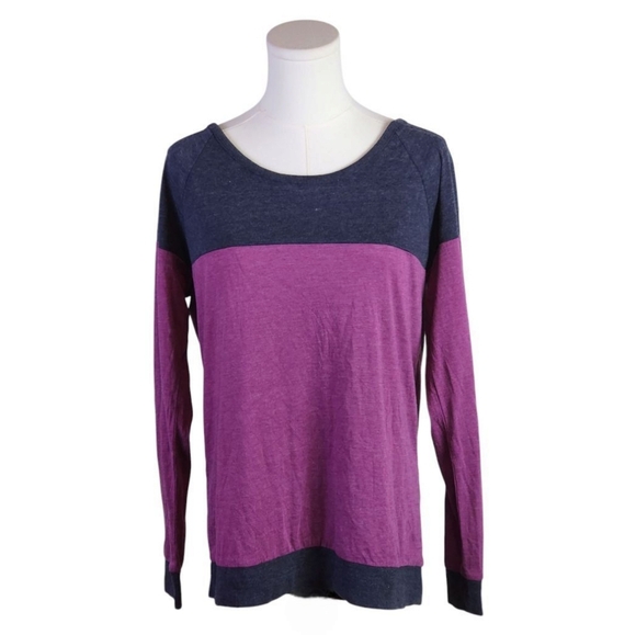 Chaser Plum Charcoal Open Back Drape Long Sleeve Color Block Top Size M NEW - Picture 1 of 8